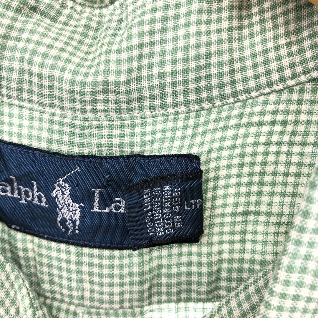 Ralph Lauren Check Pattern Short Sleeve Linen Button Down Shirt Men's XXL linen green type Vintage Second Hand
