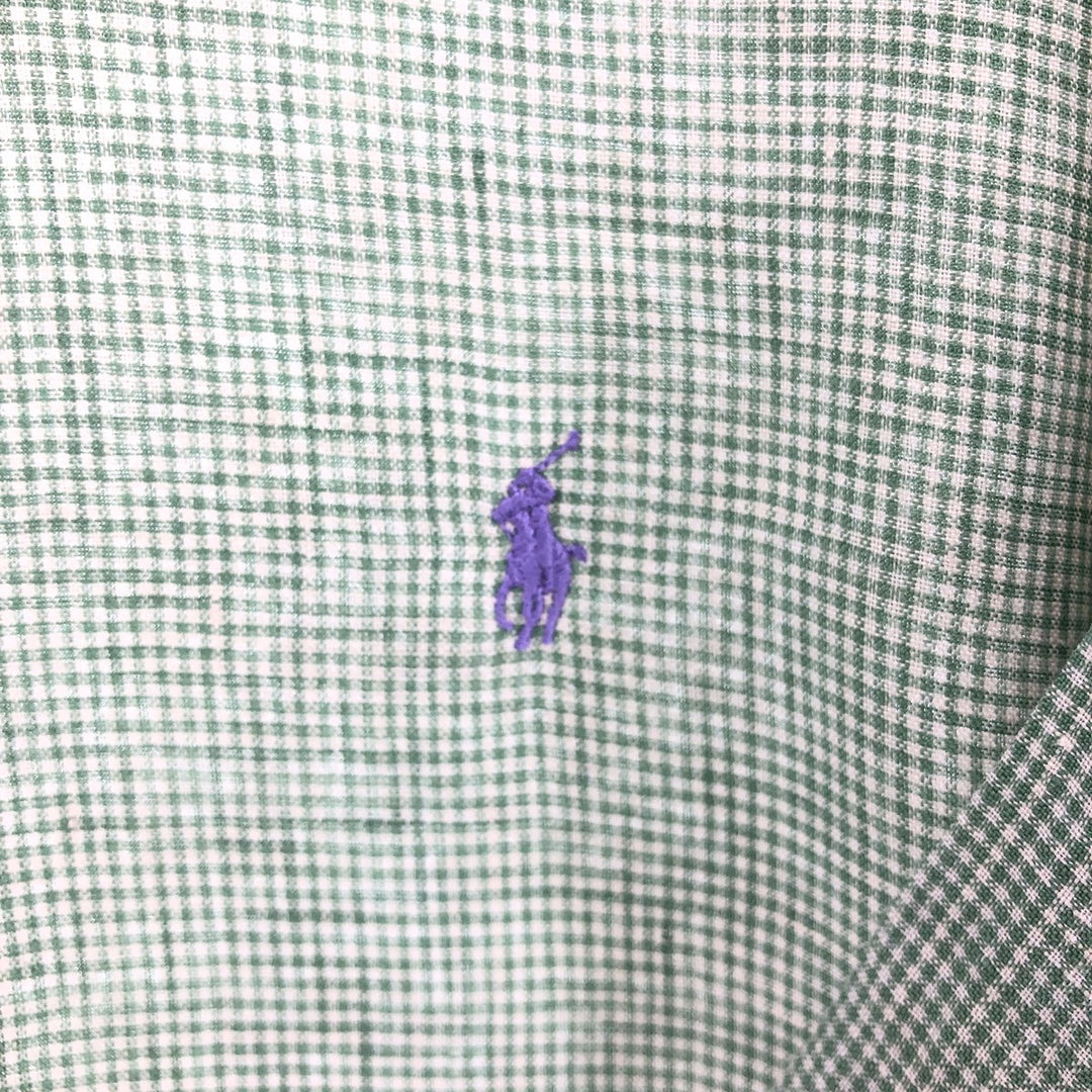 Ralph Lauren Check Pattern Short Sleeve Linen Button Down Shirt Men's XXL linen green type Vintage Second Hand