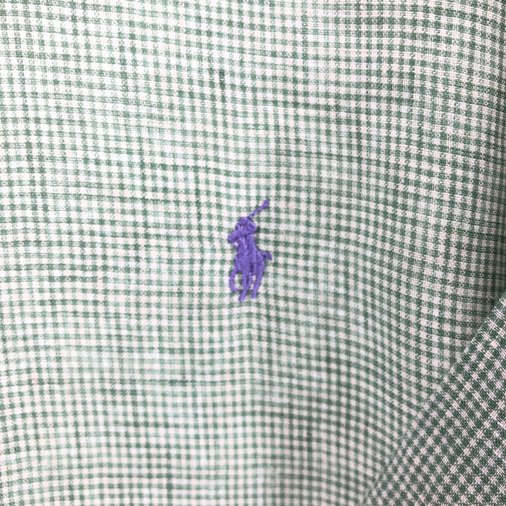 Ralph Lauren Check Pattern Short Sleeve Linen Button Down Shirt Men's XXL linen green type Vintage Second Hand