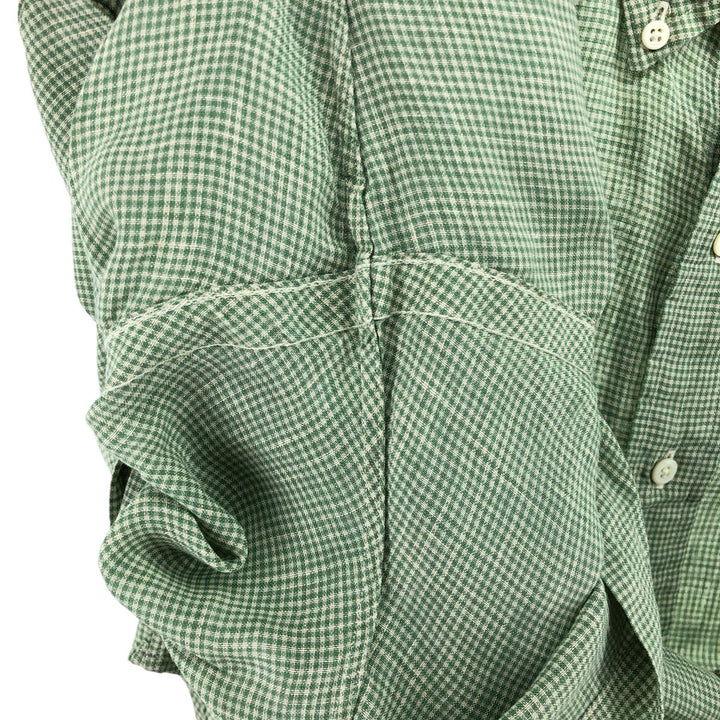 Ralph Lauren Check Pattern Short Sleeve Linen Button Down Shirt Men's XXL linen green type Vintage Second Hand