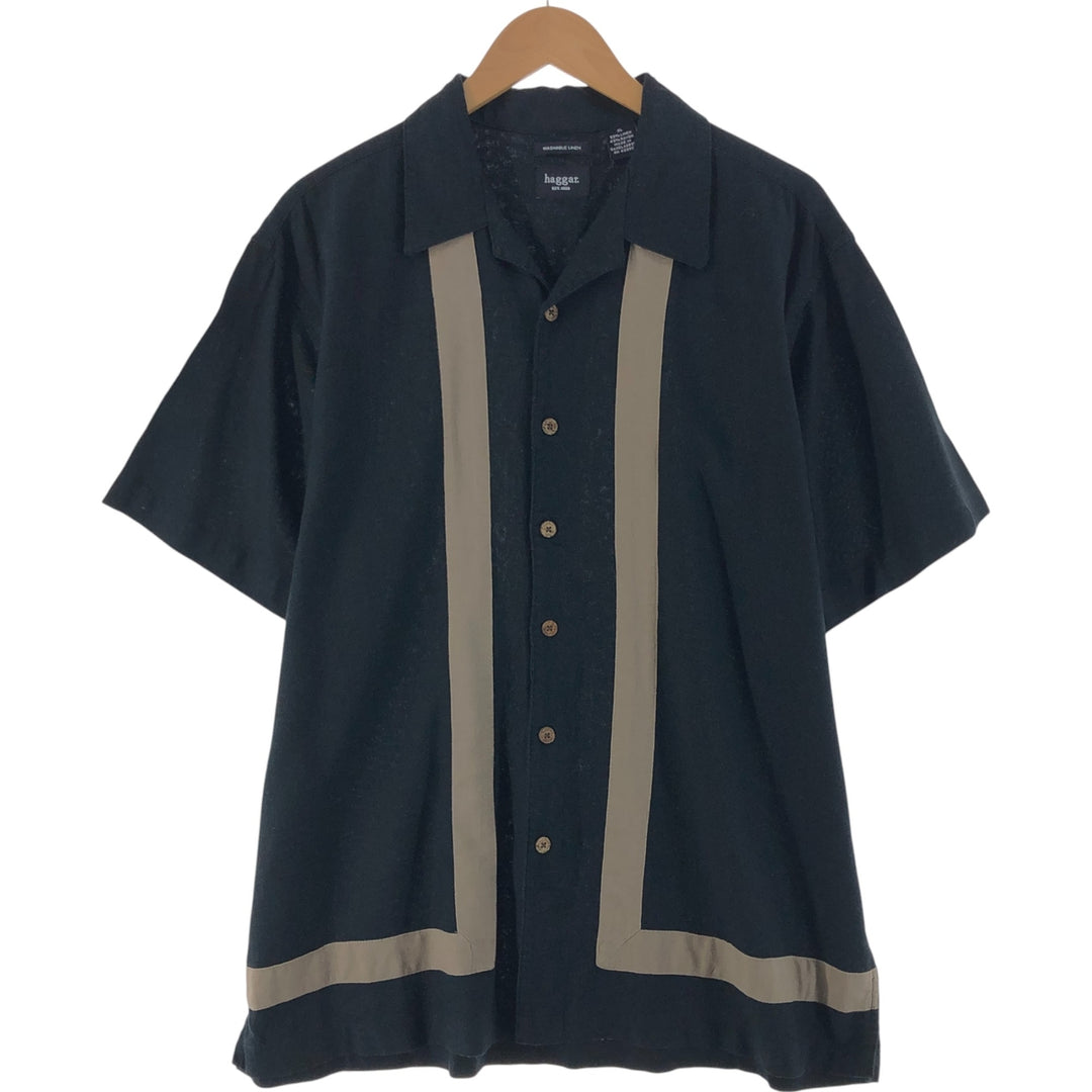 Haggar Washable Linen Short Sleeve Open Collar Linen Shirt Box Shirt Men's XL Size linen black type Vintage Second Hand