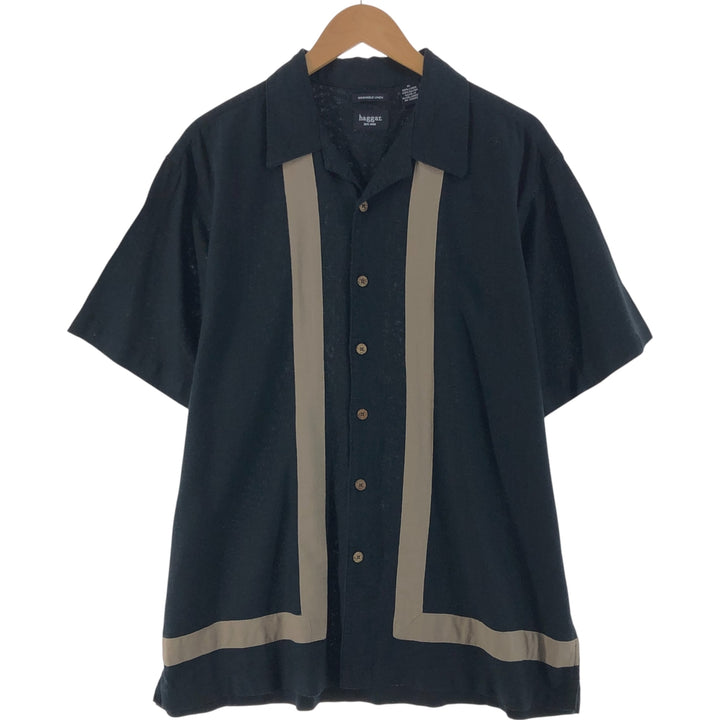 Haggar Washable Linen Short Sleeve Open Collar Linen Shirt Box Shirt Men's XL Size linen black type Vintage Second Hand