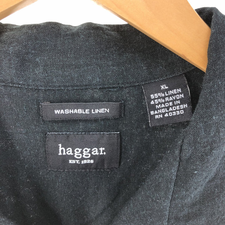 Haggar Washable Linen Short Sleeve Open Collar Linen Shirt Box Shirt Men's XL Size linen black type Vintage Second Hand