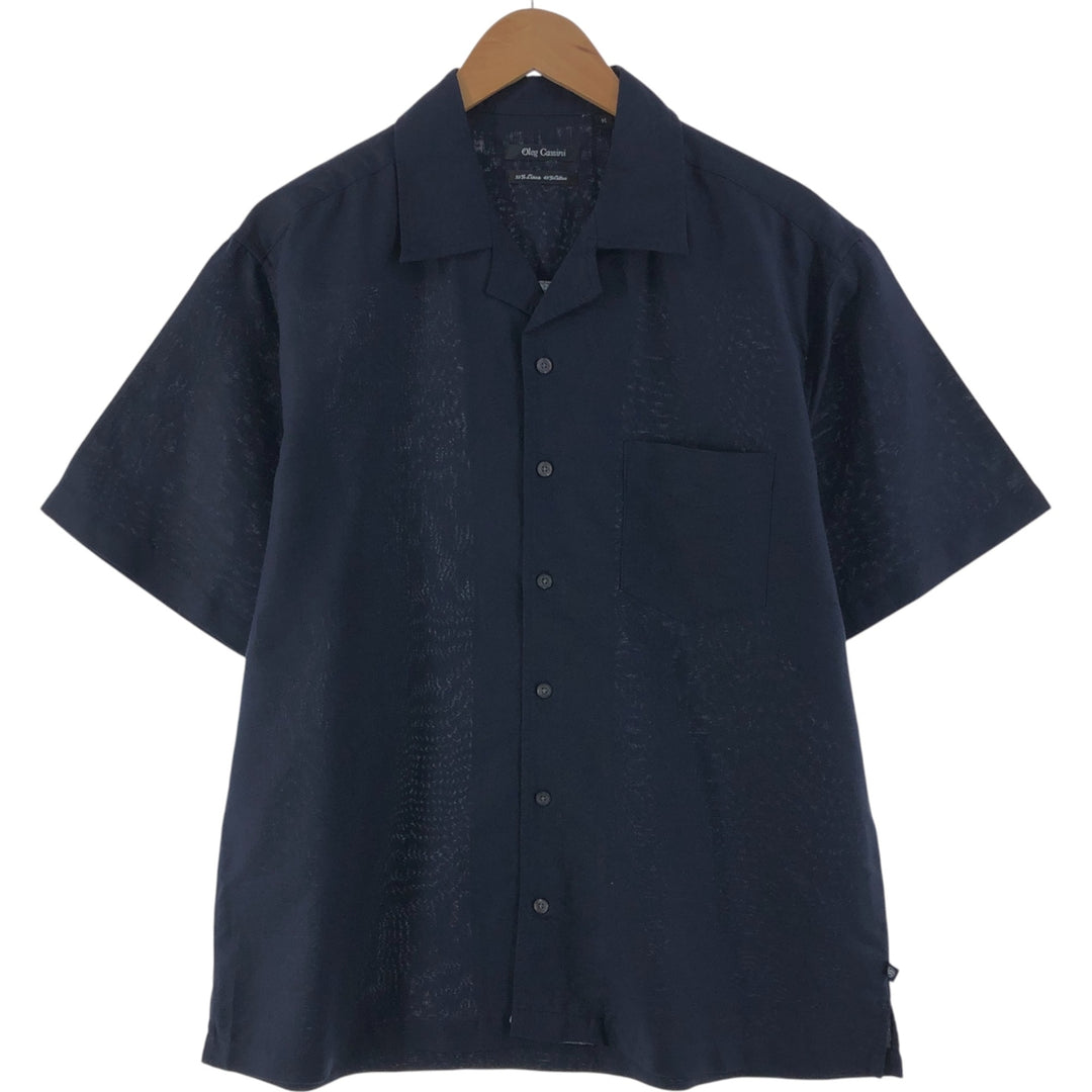 Oleg Cassini short sleeve open collar linen shirt box shirt men's M size linen navy blue type Vintage Second Hand