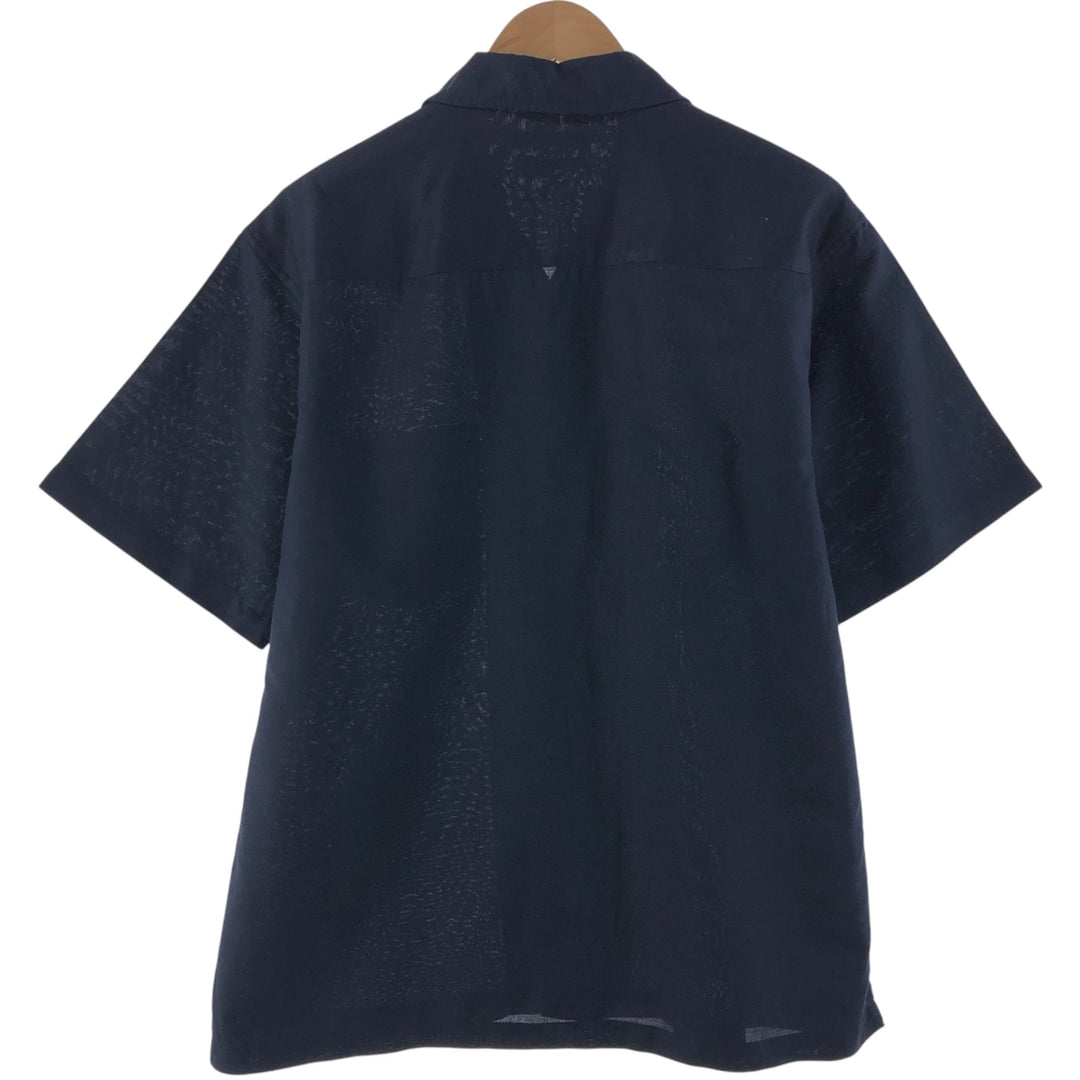 Oleg Cassini short sleeve open collar linen shirt box shirt men's M size linen navy blue type Vintage Second Hand