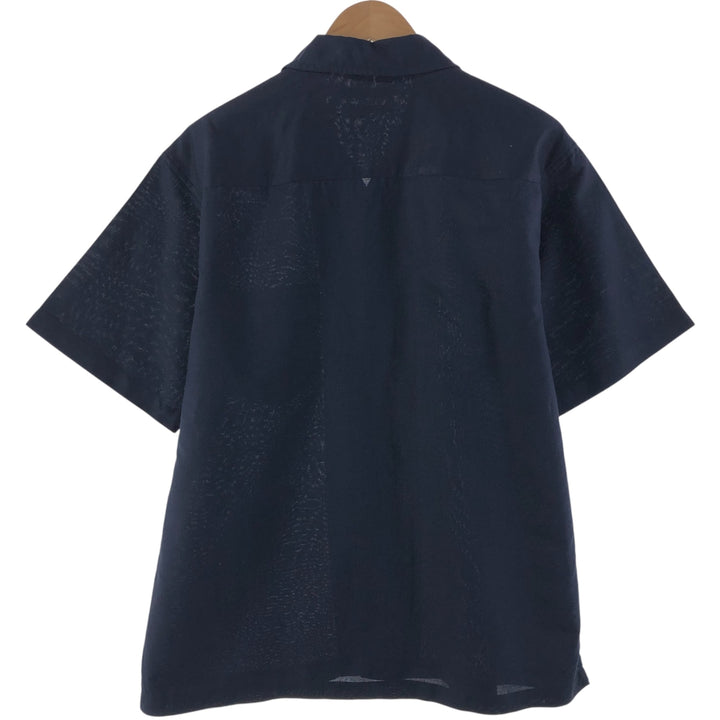 Oleg Cassini short sleeve open collar linen shirt box shirt men's M size linen navy blue type Vintage Second Hand
