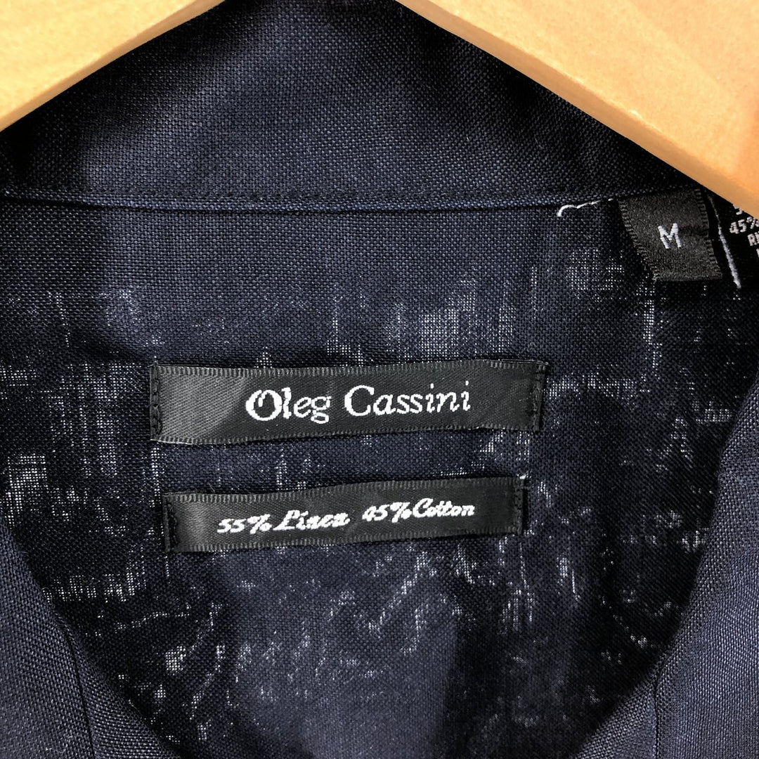 Oleg Cassini short sleeve open collar linen shirt box shirt men's M size linen navy blue type Vintage Second Hand