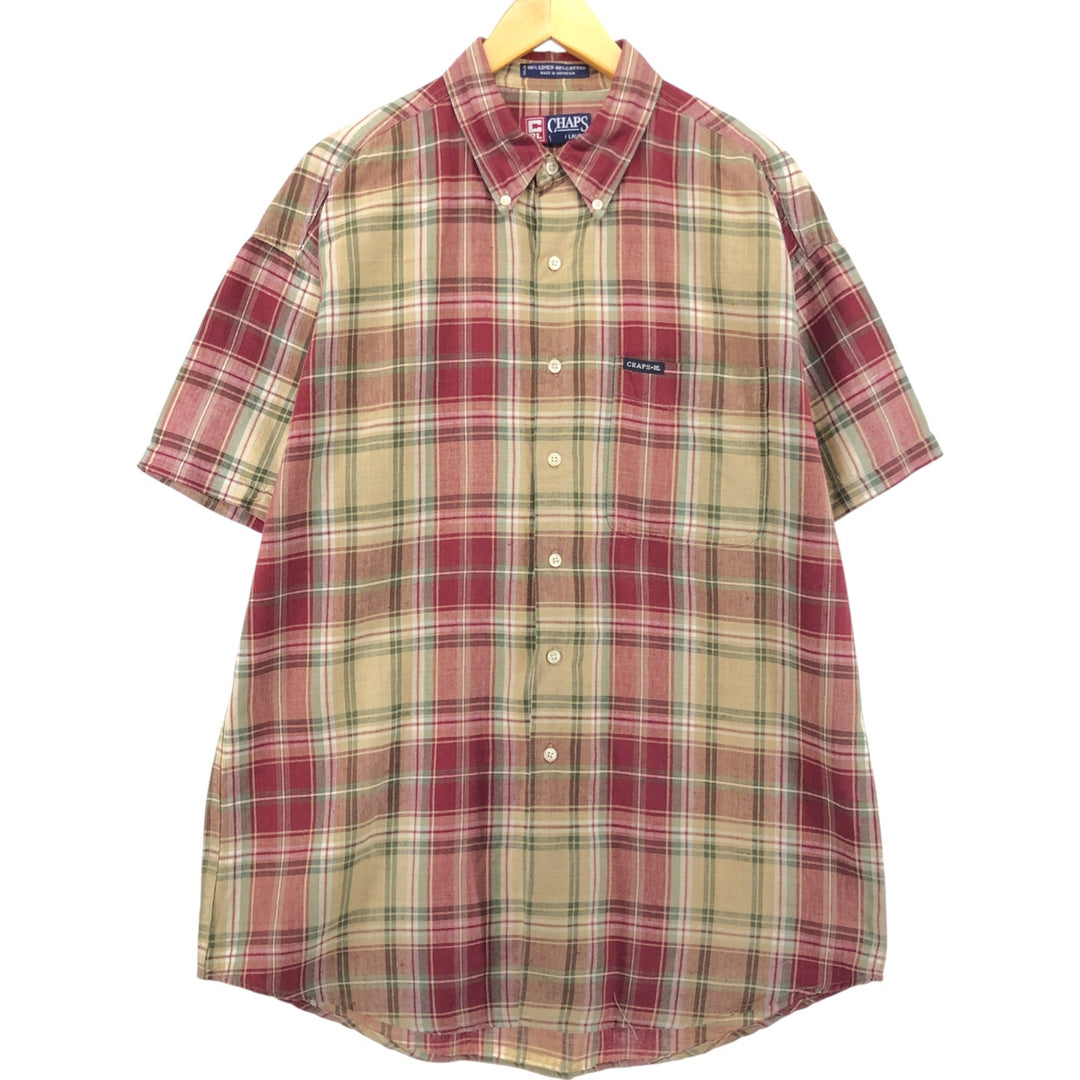 90'S Ralph Lauren CHAPS Check Pattern Short Sleeve Linen Button Down Shirt Men's Size L Vintage linen multicolor Vintage Second Hand