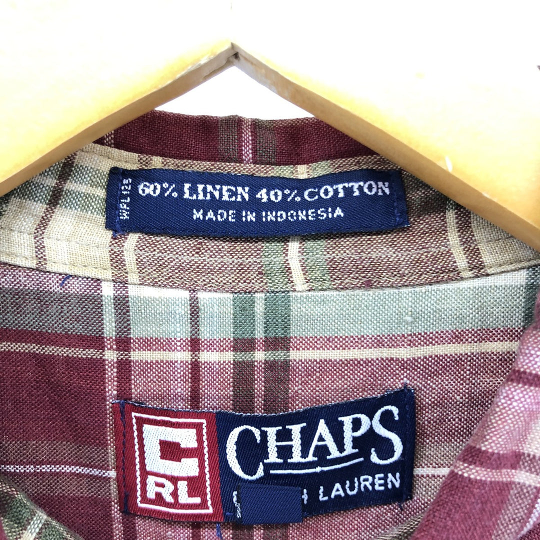90'S Ralph Lauren CHAPS Check Pattern Short Sleeve Linen Button Down Shirt Men's Size L Vintage linen multicolor Vintage Second Hand