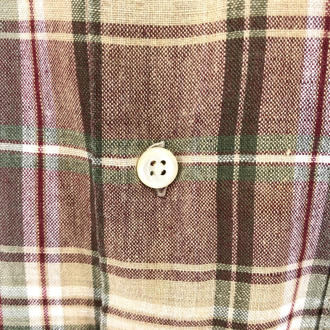 90'S Ralph Lauren CHAPS Check Pattern Short Sleeve Linen Button Down Shirt Men's Size L Vintage linen multicolor Vintage Second Hand