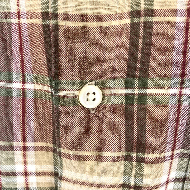 90'S Ralph Lauren CHAPS Check Pattern Short Sleeve Linen Button Down Shirt Men's Size L Vintage linen multicolor Vintage Second Hand