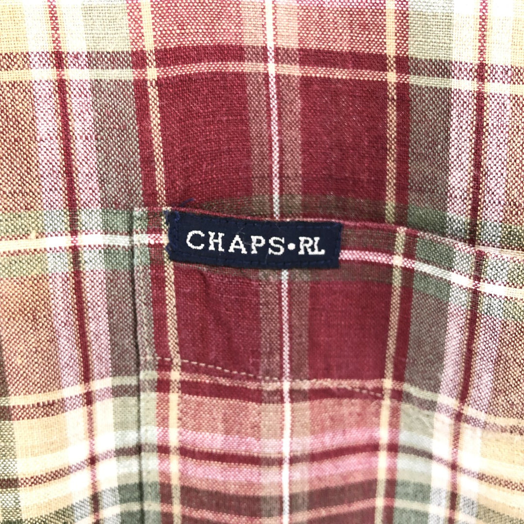 90'S Ralph Lauren CHAPS Check Pattern Short Sleeve Linen Button Down Shirt Men's Size L Vintage linen multicolor Vintage Second Hand