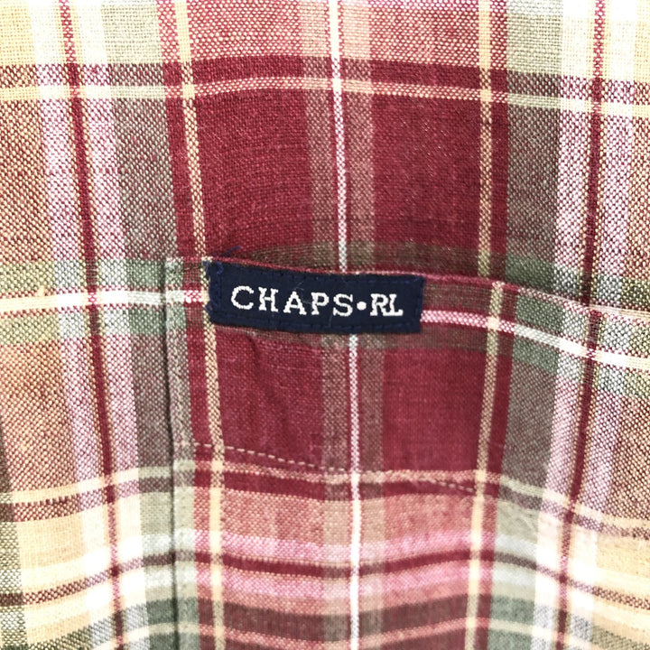 90'S Ralph Lauren CHAPS Check Pattern Short Sleeve Linen Button Down Shirt Men's Size L Vintage linen multicolor Vintage Second Hand
