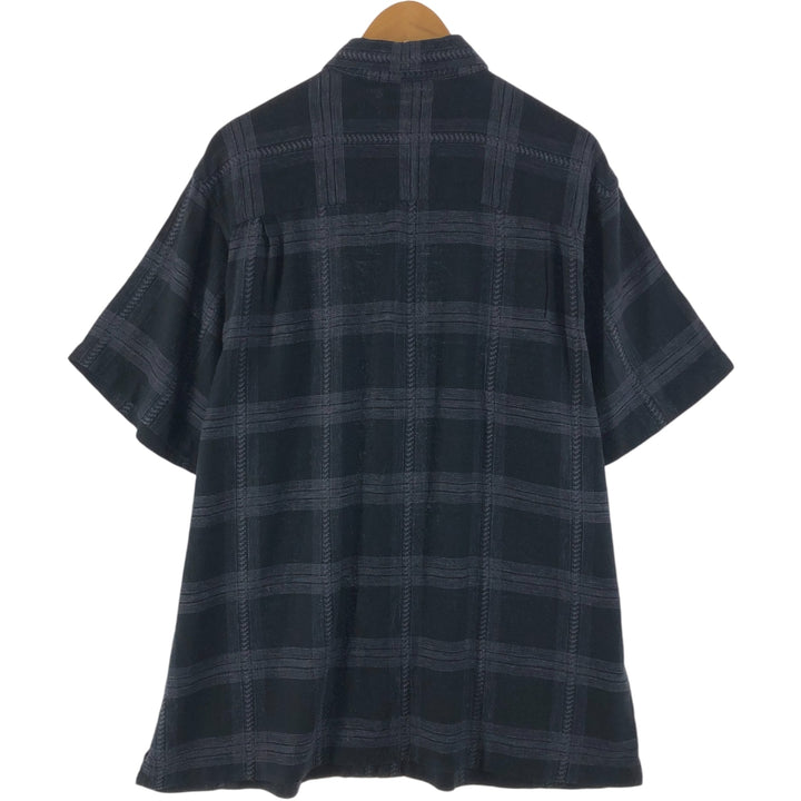 RON CHERE SKIN WASHABLE LINEN Check Pattern Short Sleeve Linen Shirt Box Shirt Men's L size linen black type Vintage Second Hand