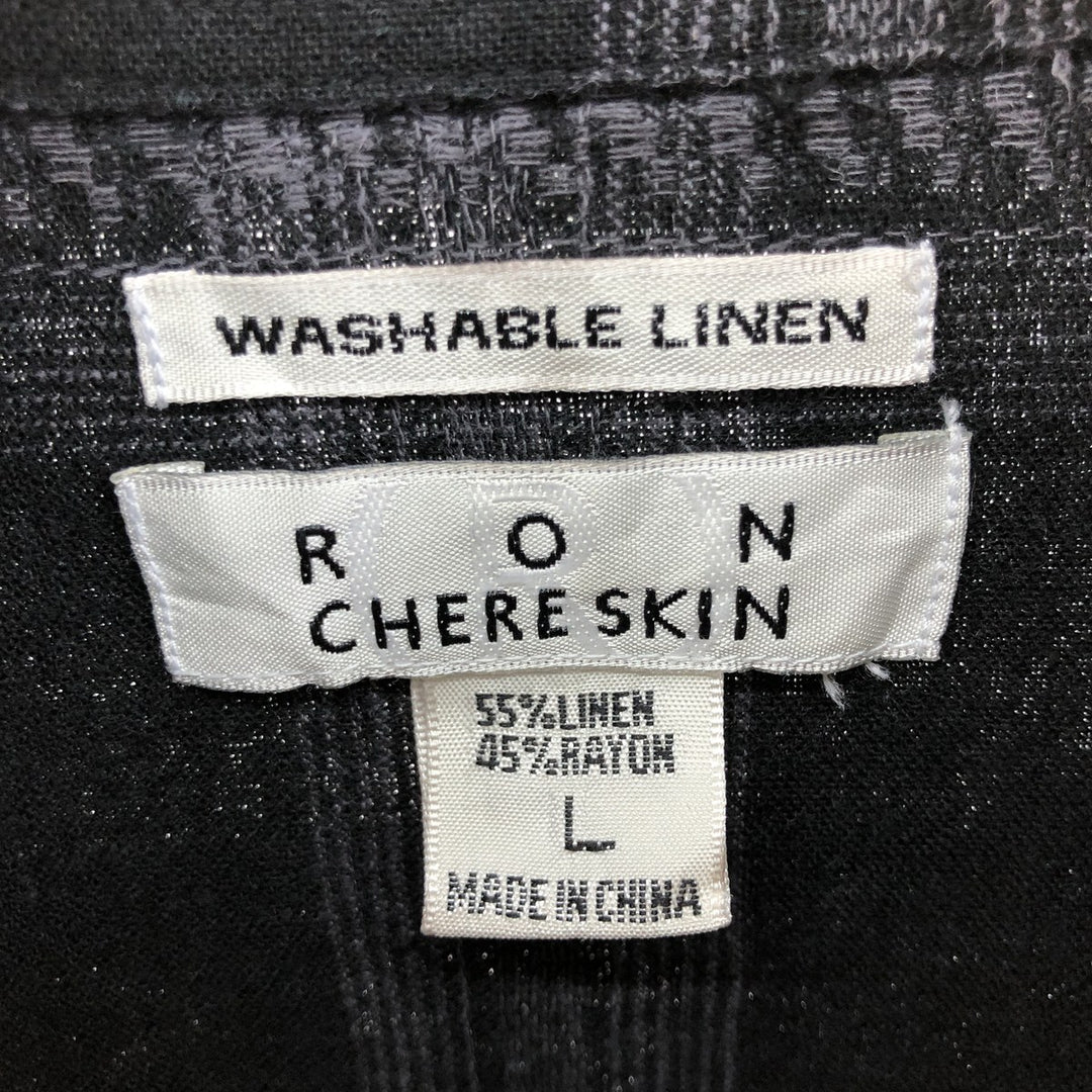 RON CHERE SKIN WASHABLE LINEN Check Pattern Short Sleeve Linen Shirt Box Shirt Men's L size linen black type Vintage Second Hand
