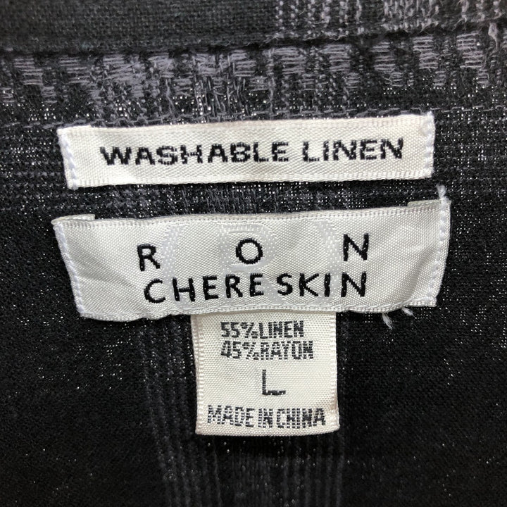 RON CHERE SKIN WASHABLE LINEN Check Pattern Short Sleeve Linen Shirt Box Shirt Men's L size linen black type Vintage Second Hand
