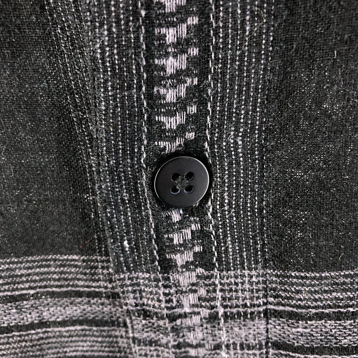 RON CHERE SKIN WASHABLE LINEN Check Pattern Short Sleeve Linen Shirt Box Shirt Men's L size linen black type Vintage Second Hand