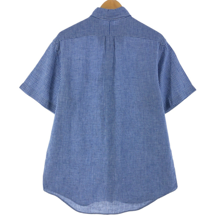 Ralph Lauren Gingham Check Short Sleeve Linen Button Down Shirt Men's M linen blue type Vintage Second Hand