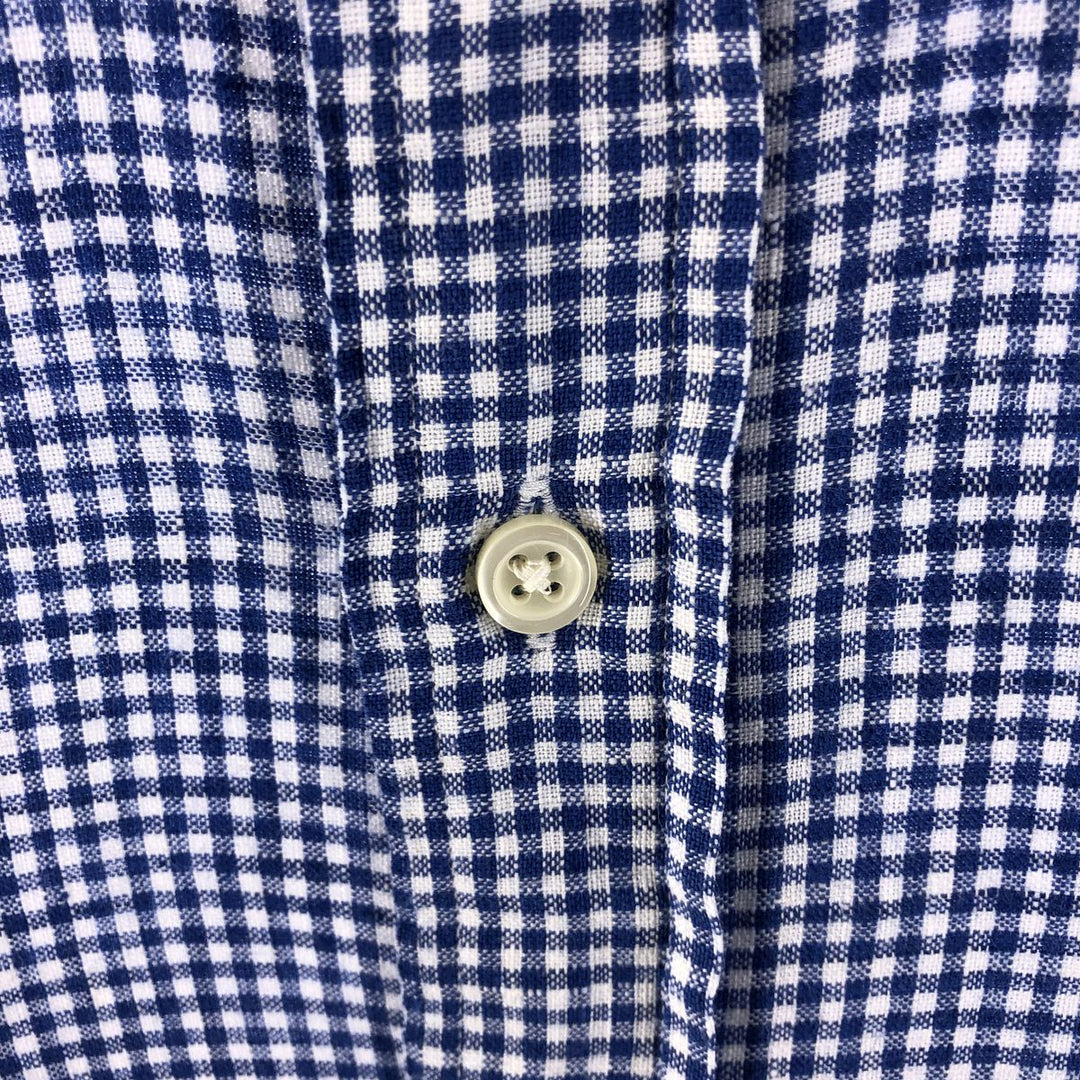 Ralph Lauren Gingham Check Short Sleeve Linen Button Down Shirt Men's M linen blue type Vintage Second Hand