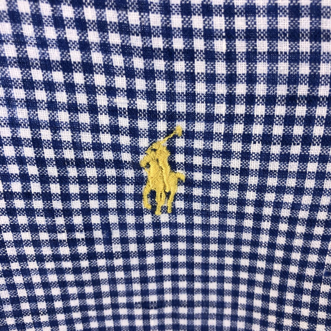 Ralph Lauren Gingham Check Short Sleeve Linen Button Down Shirt Men's M linen blue type Vintage Second Hand
