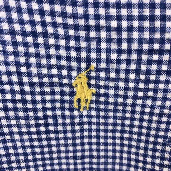 Ralph Lauren Gingham Check Short Sleeve Linen Button Down Shirt Men's M linen blue type Vintage Second Hand