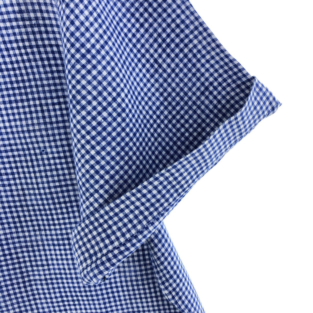 Ralph Lauren Gingham Check Short Sleeve Linen Button Down Shirt Men's M linen blue type Vintage Second Hand