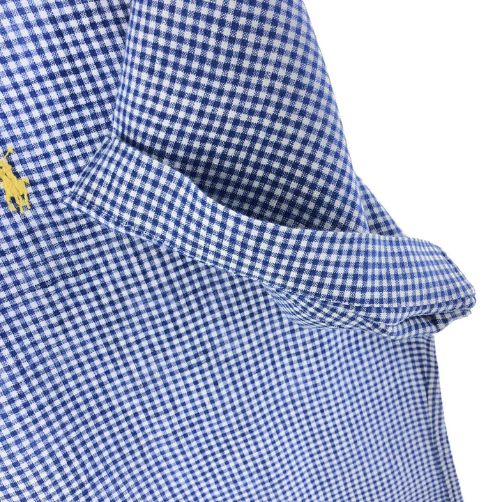 Ralph Lauren Gingham Check Short Sleeve Linen Button Down Shirt Men's M linen blue type Vintage Second Hand