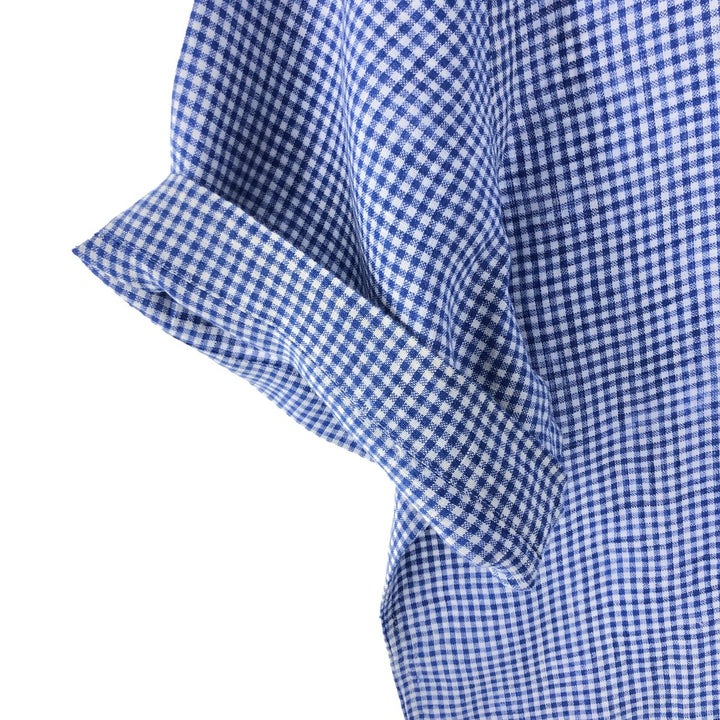 Ralph Lauren Gingham Check Short Sleeve Linen Button Down Shirt Men's M linen blue type Vintage Second Hand