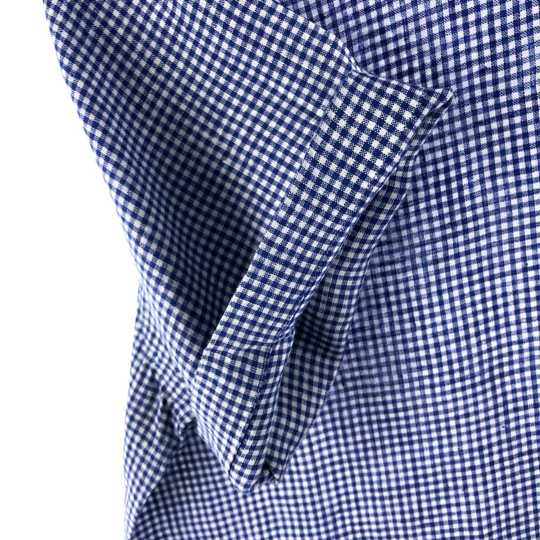 Ralph Lauren Gingham Check Short Sleeve Linen Button Down Shirt Men's M linen blue type Vintage Second Hand