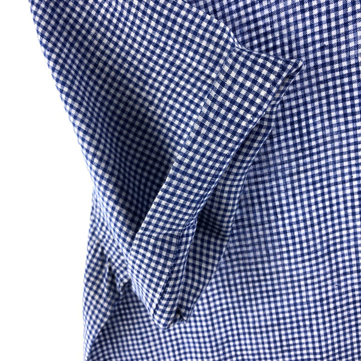Ralph Lauren Gingham Check Short Sleeve Linen Button Down Shirt Men's M linen blue type Vintage Second Hand