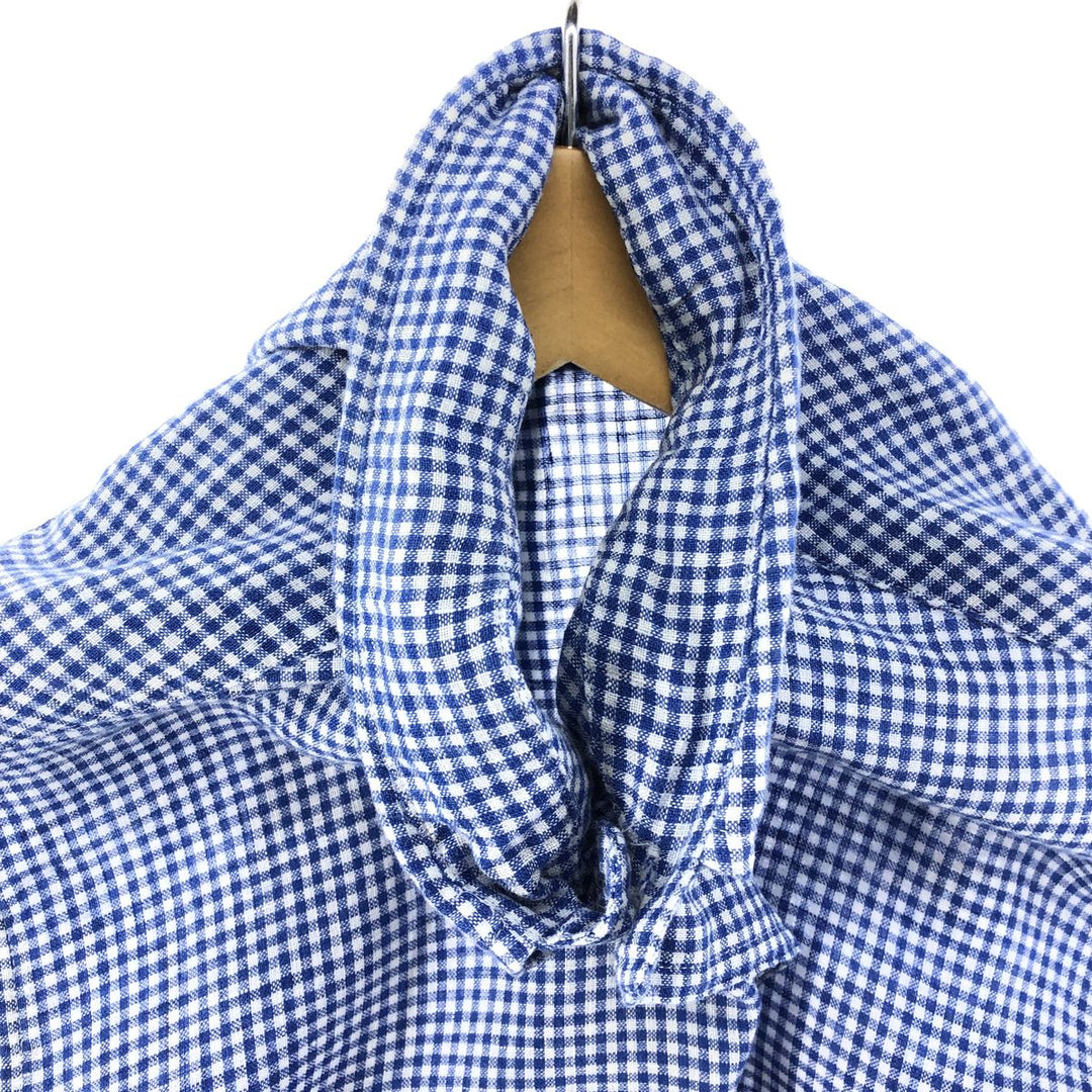 Ralph Lauren Gingham Check Short Sleeve Linen Button Down Shirt Men's M linen blue type Vintage Second Hand