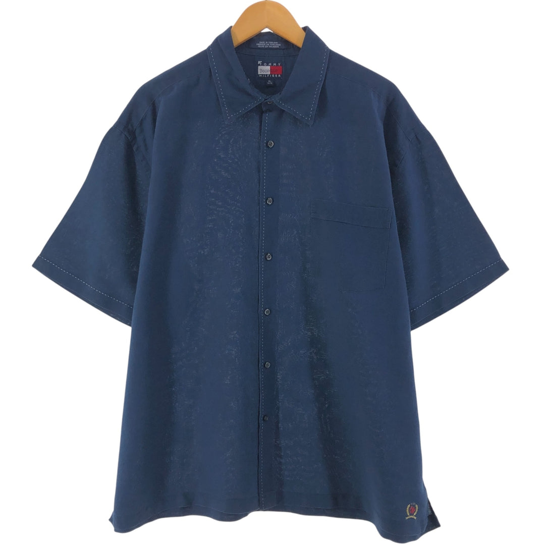 Tommy Hilfiger short sleeve linen shirt, box shirt, men's XL size linen navy blue type Vintage Second Hand