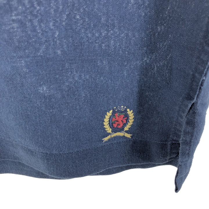 Tommy Hilfiger short sleeve linen shirt, box shirt, men's XL size linen navy blue type Vintage Second Hand