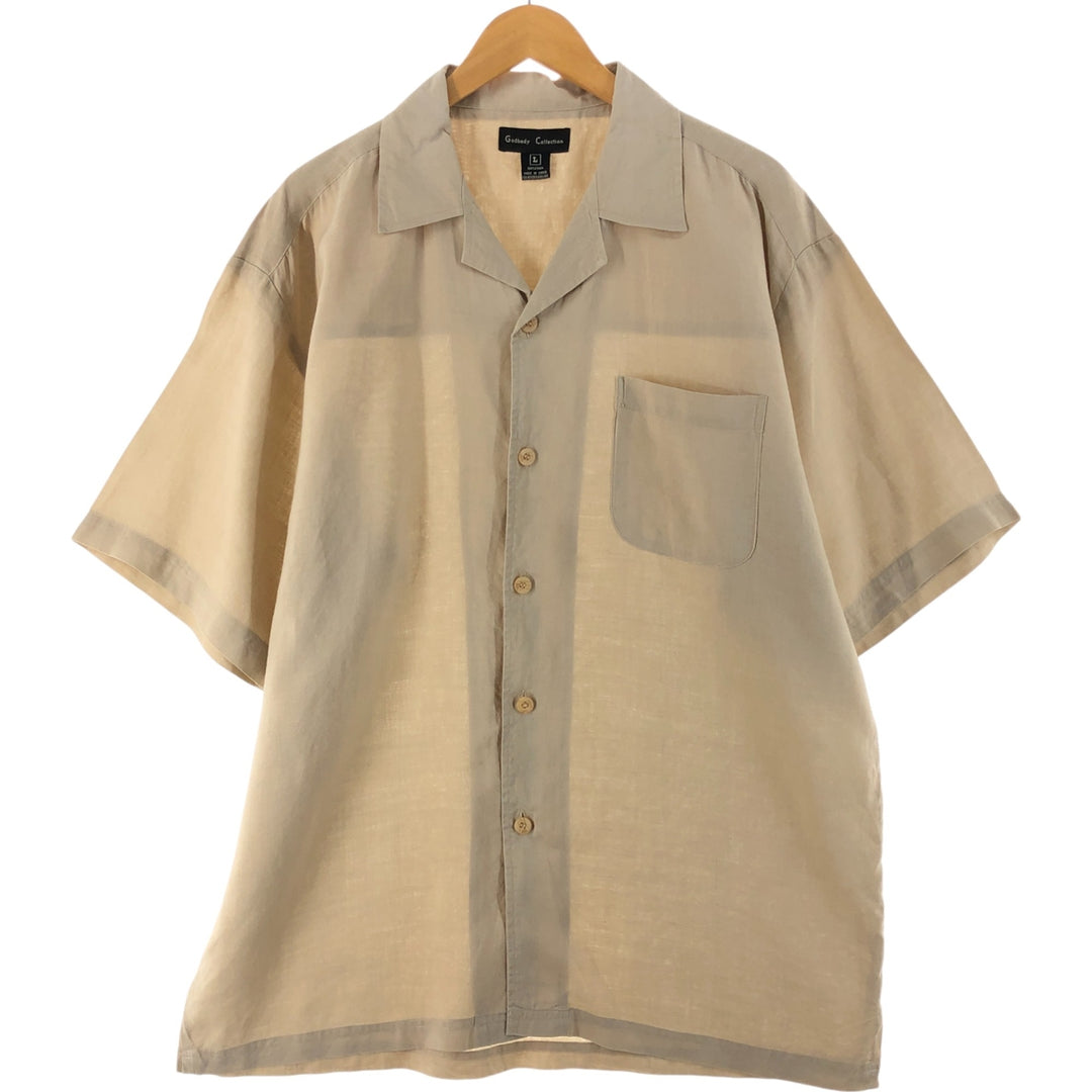 Godbody Collection Short Sleeve Open Collar Linen Shirt Box Shirt Men's L Size linen Beige type Vintage Second Hand