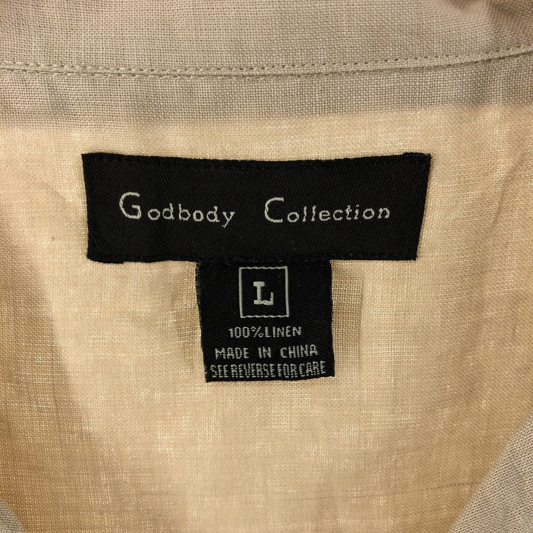 Godbody Collection Short Sleeve Open Collar Linen Shirt Box Shirt Men's L Size linen Beige type Vintage Second Hand