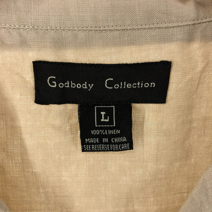 Godbody Collection Short Sleeve Open Collar Linen Shirt Box Shirt Men's L Size linen Beige type Vintage Second Hand