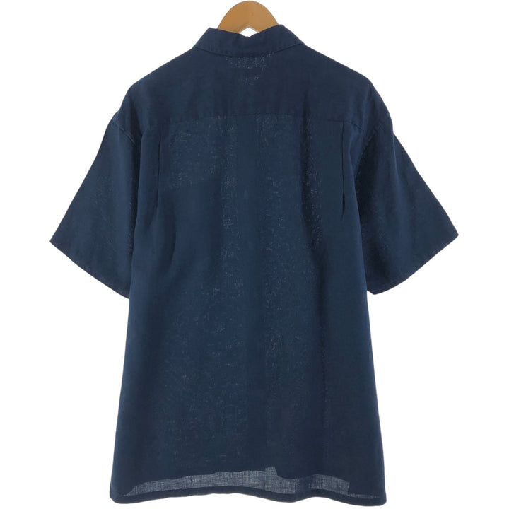 00'S NAUTICA short sleeve linen shirt, box shirt, men's size L linen navy blue type Vintage Second Hand