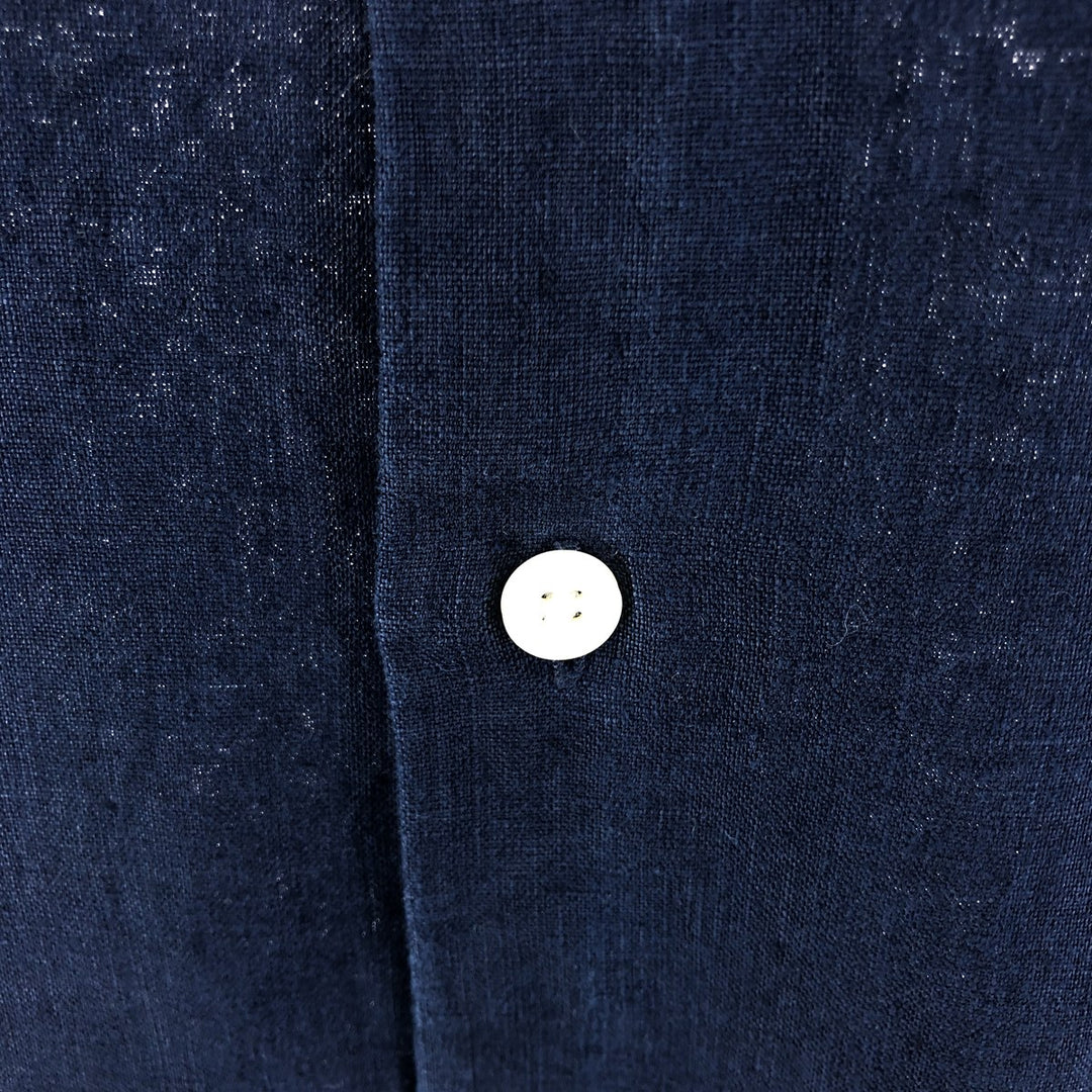 00'S NAUTICA short sleeve linen shirt, box shirt, men's size L linen navy blue type Vintage Second Hand