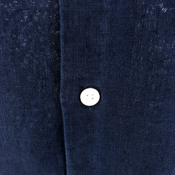 00'S NAUTICA short sleeve linen shirt, box shirt, men's size L linen navy blue type Vintage Second Hand