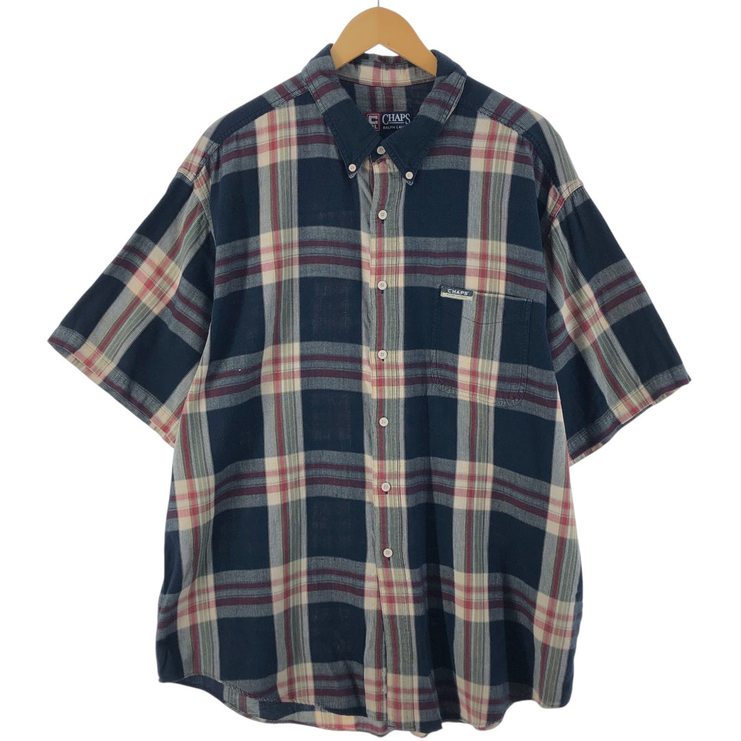90'S Ralph Lauren CHAPS short sleeve button down check shirt men's XXL vintage cotton navy blue type Vintage Second Hand