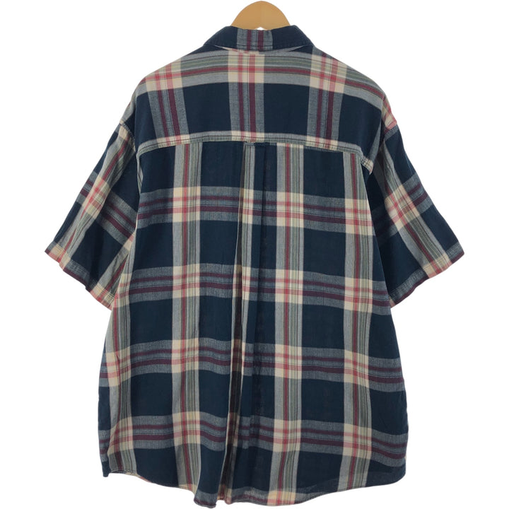 90'S Ralph Lauren CHAPS short sleeve button down check shirt men's XXL vintage cotton navy blue type Vintage Second Hand
