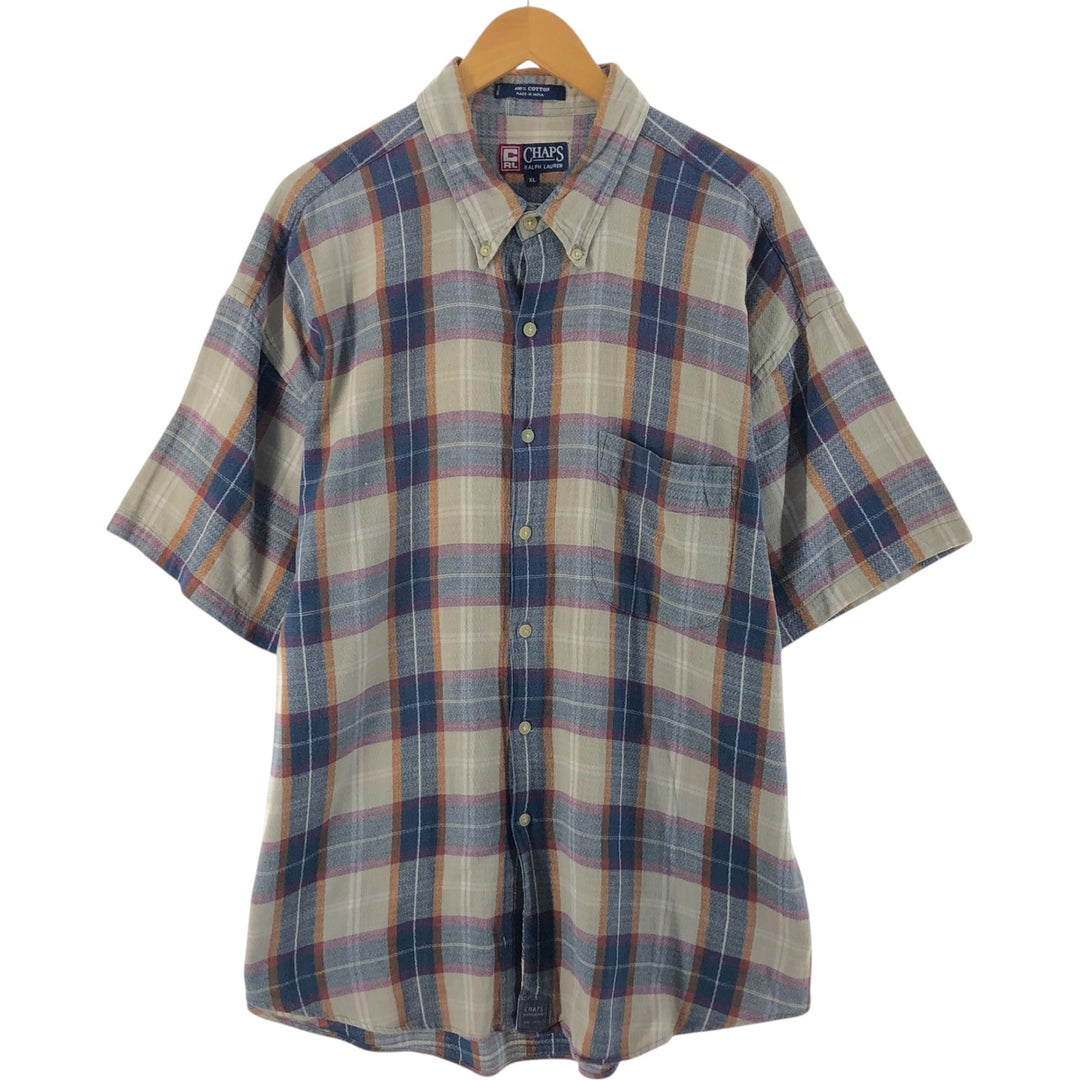90'S Ralph Lauren CHAPS short sleeve button down check shirt men's XL size vintage cotton Beige type Vintage Second Hand