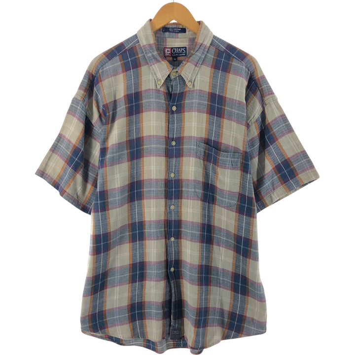 90'S Ralph Lauren CHAPS short sleeve button down check shirt men's XL size vintage cotton Beige type Vintage Second Hand