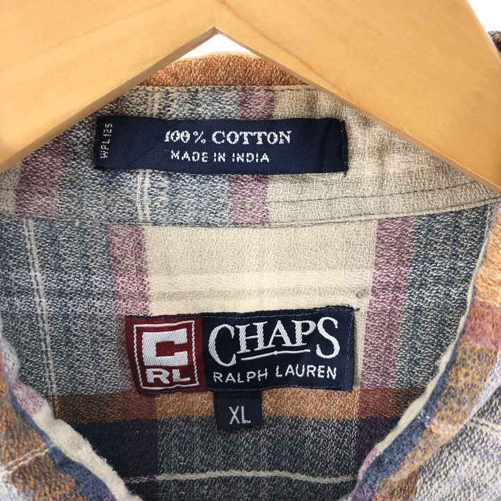 90'S Ralph Lauren CHAPS short sleeve button down check shirt men's XL size vintage cotton Beige type Vintage Second Hand