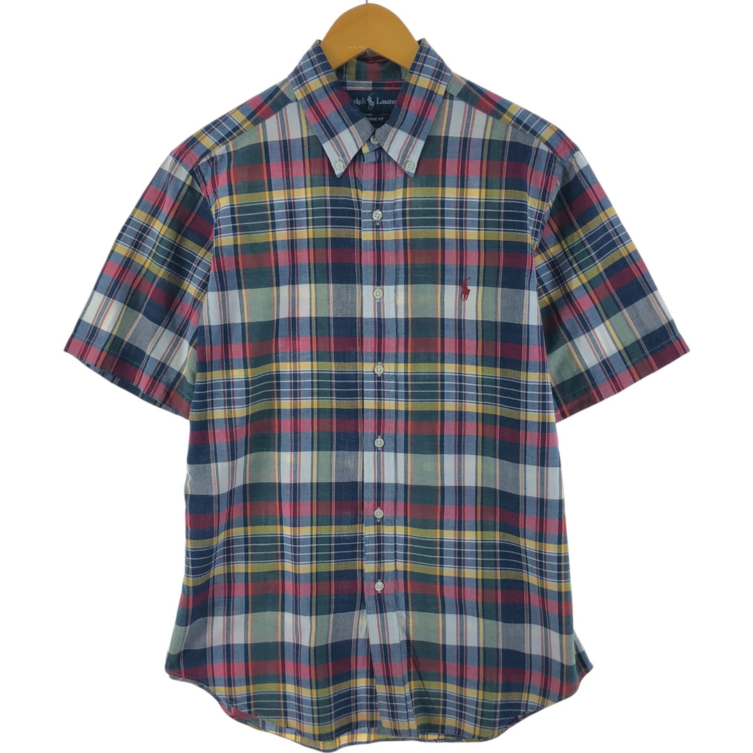 Ralph Lauren Classic Fit short sleeve button down check shirt, men's size M cotton navy blue type Vintage Second Hand