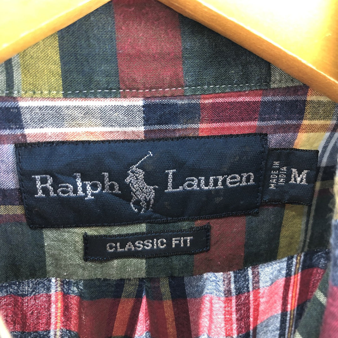 Ralph Lauren Classic Fit short sleeve button down check shirt, men's size M cotton navy blue type Vintage Second Hand