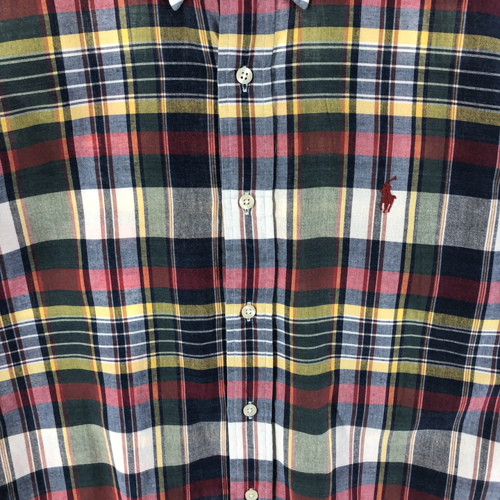 Ralph Lauren Classic Fit short sleeve button down check shirt, men's size M cotton navy blue type Vintage Second Hand