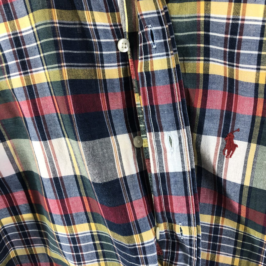 Ralph Lauren Classic Fit short sleeve button down check shirt, men's size M cotton navy blue type Vintage Second Hand