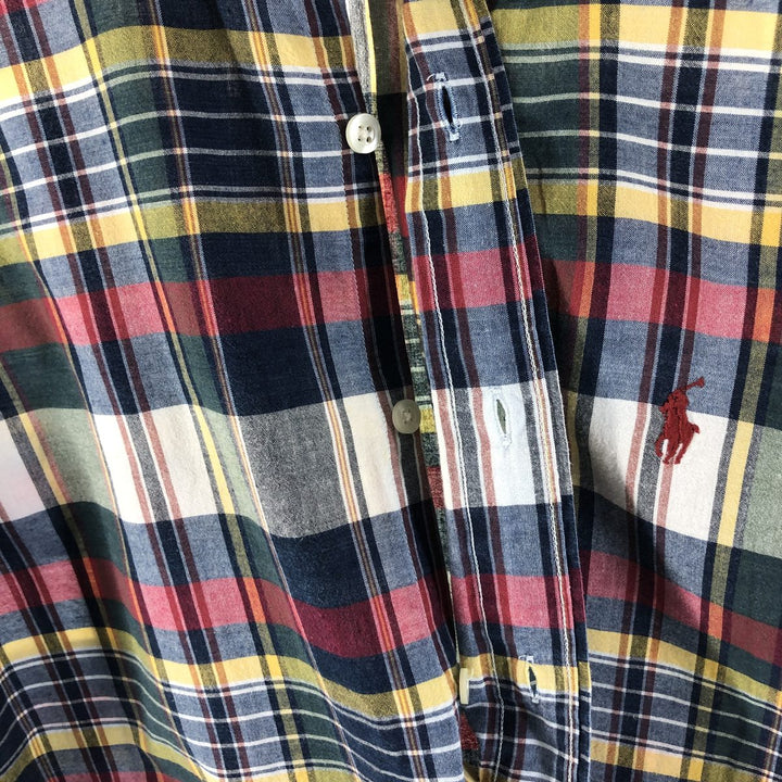 Ralph Lauren Classic Fit short sleeve button down check shirt, men's size M cotton navy blue type Vintage Second Hand