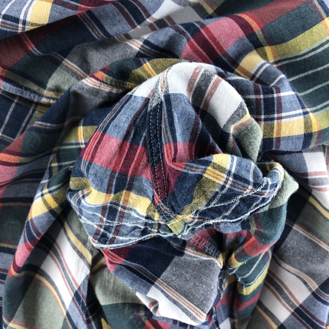 Ralph Lauren Classic Fit short sleeve button down check shirt, men's size M cotton navy blue type Vintage Second Hand